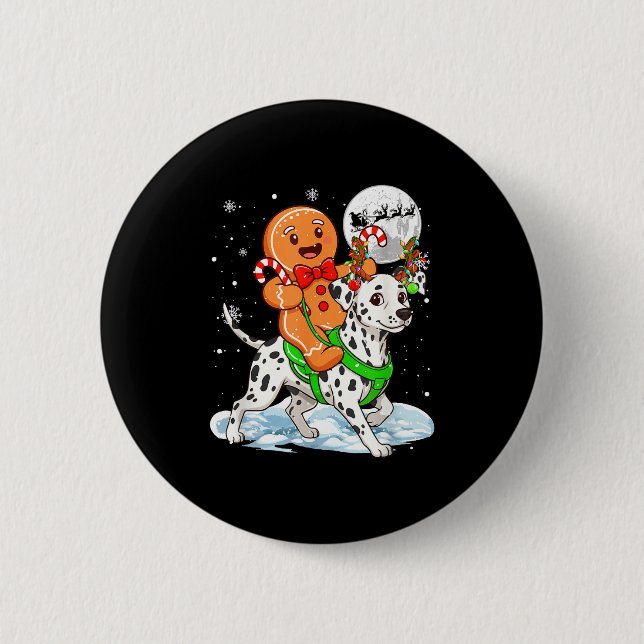 Gingerbread Ridding Dalmatian Reindeer Christmas B Button (Vorderseite)