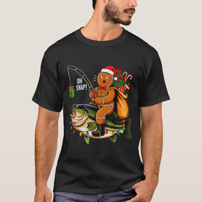 Gingerbread Riding B Fish Christmas Fishing Xmas P T-Shirt (Vorderseite)