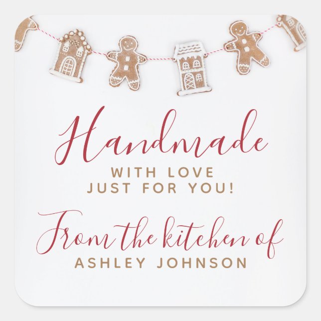GINGERBREAD Rot mit Liebe Quadratischer Aufkleber (Vorderseite)