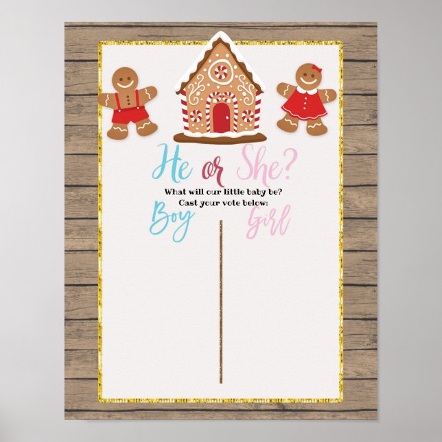 Gingerbread Rustic Wood Gender Reveal Board Poster (Vorne)