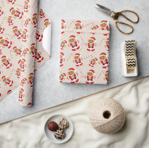 Gingerbread Santa Candy Cane Beige Wrapping Paper Geschenkpapier