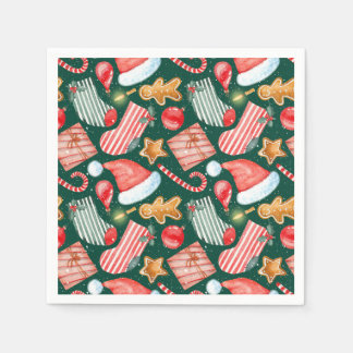 Gingerbread Santa Hat festive pattern watercolor Serviette