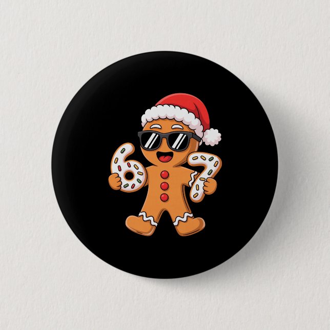 Gingerbread Santa With Sungles Holding 67 Cookies  Button (Vorderseite)