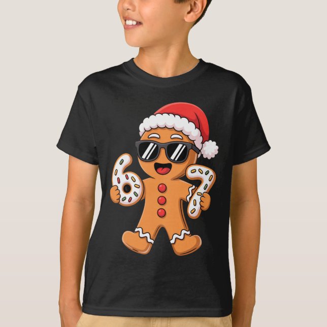Gingerbread Santa With Sungles Holding 67 Cookies  T-Shirt (Vorderseite)