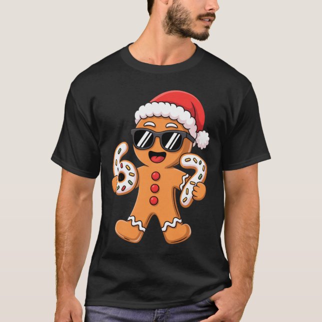 Gingerbread Santa With Sungles Holding 67 Cookies  T-Shirt (Vorderseite)