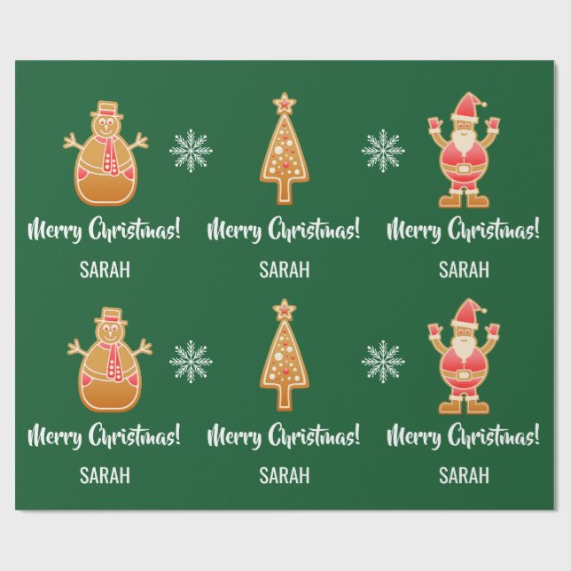 Gingerbread Santa Xmas Tree Snowman Personalize Geschenkpapier (Flach)