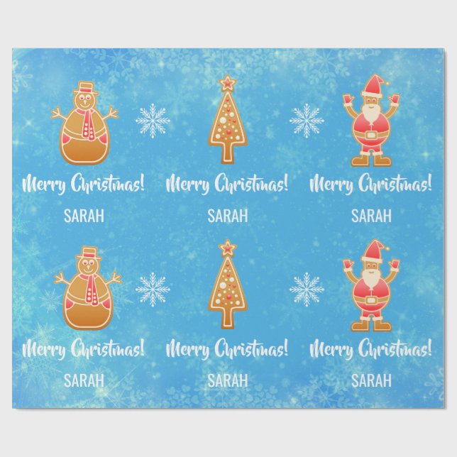 Gingerbread Santa Xmas Tree Snowman Personalize Geschenkpapier (Flach)