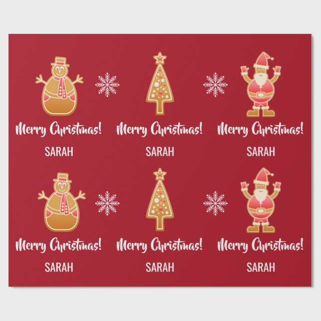 Gingerbread Santa Xmas Tree Snowman Personalize Geschenkpapier (Flach)