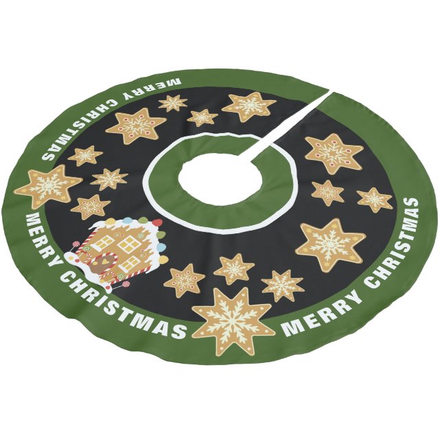 Gingerbread Schneeflocken Frohe Weihnachten Polyester Weihnachtsbaumdecke (Schrägansicht)