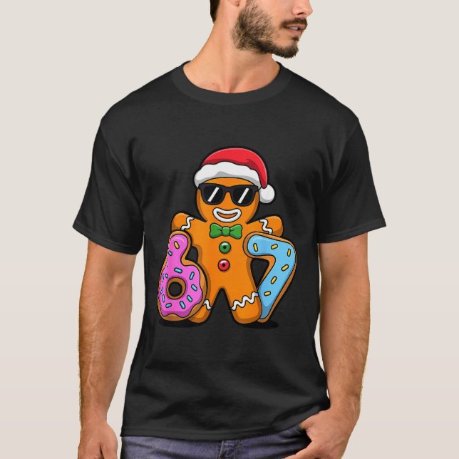 Gingerbread Six Seven 67 Ice Cream Drip Christmas  T-Shirt (Vorderseite)