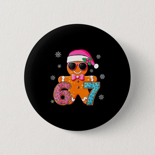 Gingerbread Six Seven 67 Meme 6 7 Funny Christmas  Button (Vorderseite)