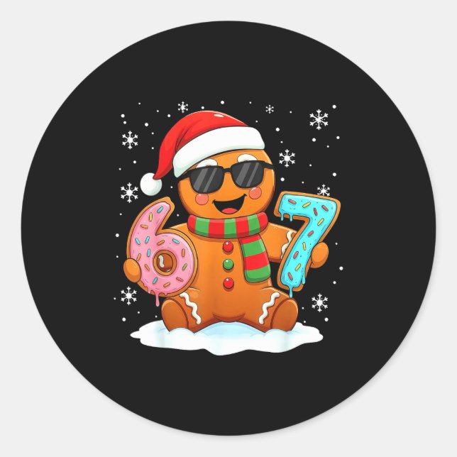 Gingerbread Six Seven Bruh Funny Christmas Meme Si Runder Aufkleber (Vorderseite)