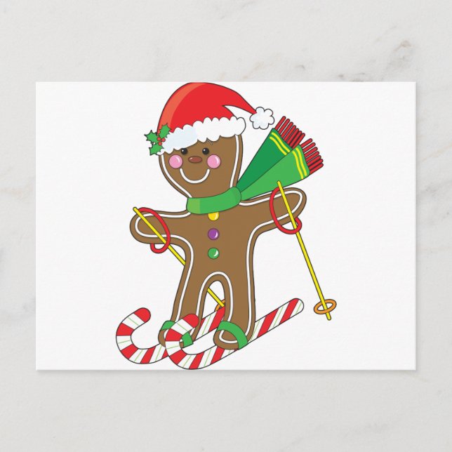 Gingerbread Skier Postkarte (Vorderseite)