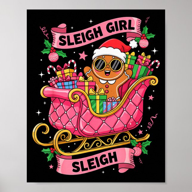 Gingerbread Sleigh Girl Nk Funny Christmas Women G Poster (Vorne)