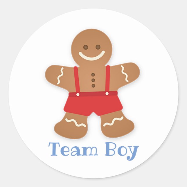 Gingerbread TEAM BOY Gender Reveal Game Labels Runder Aufkleber (Vorderseite)