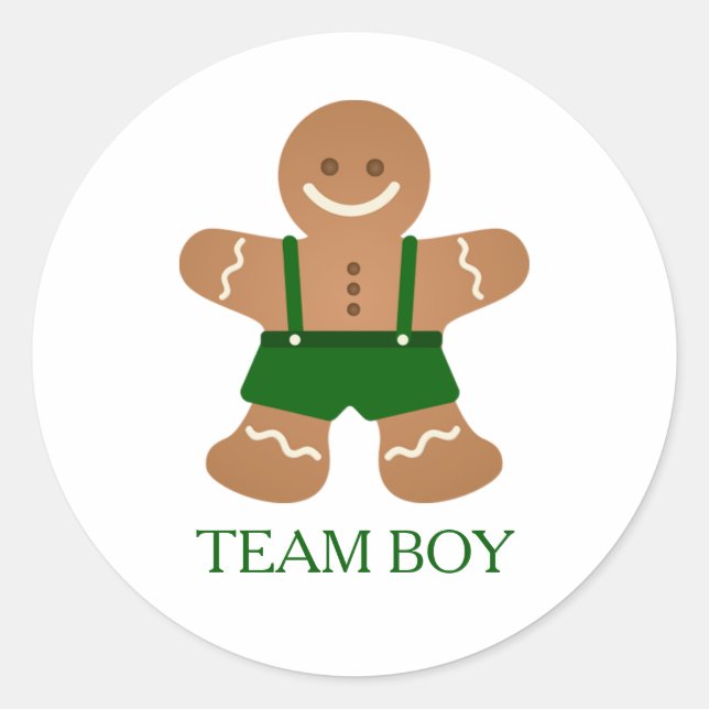 Gingerbread TEAM BOY Gender Reveal Game Labels Runder Aufkleber (Vorderseite)