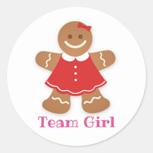Gingerbread TEAM GIRL Gender Reveal Game Labels Runder Aufkleber