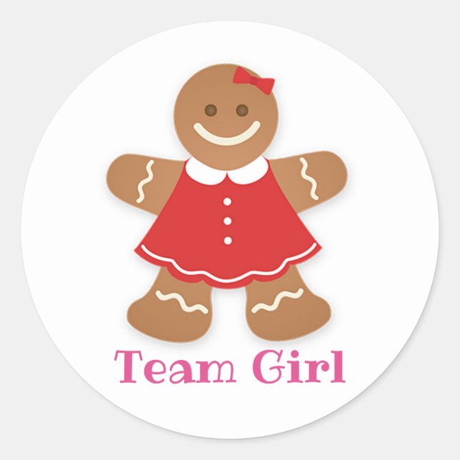 Gingerbread TEAM GIRL Gender Reveal Game Labels Runder Aufkleber (Vorderseite)