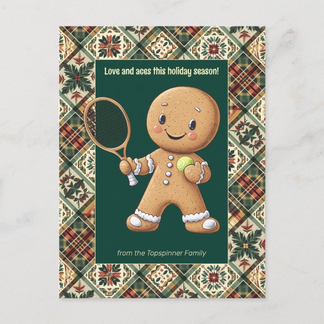 Gingerbread Tennis Grand Slam 🎾 Sondertext 🎄 Feiertagspostkarte (Vorderseite)