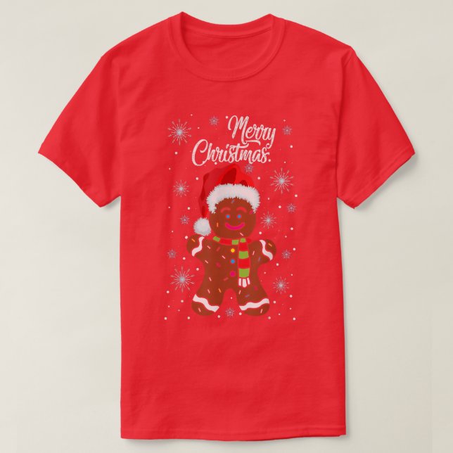 Gingerbread Tragen Weihnachtsmannmütze Weihnachtsk T-Shirt (Design vorne)