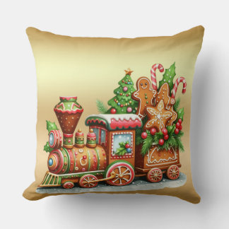 Gingerbread Train Holiday Throw Pillow Kissen