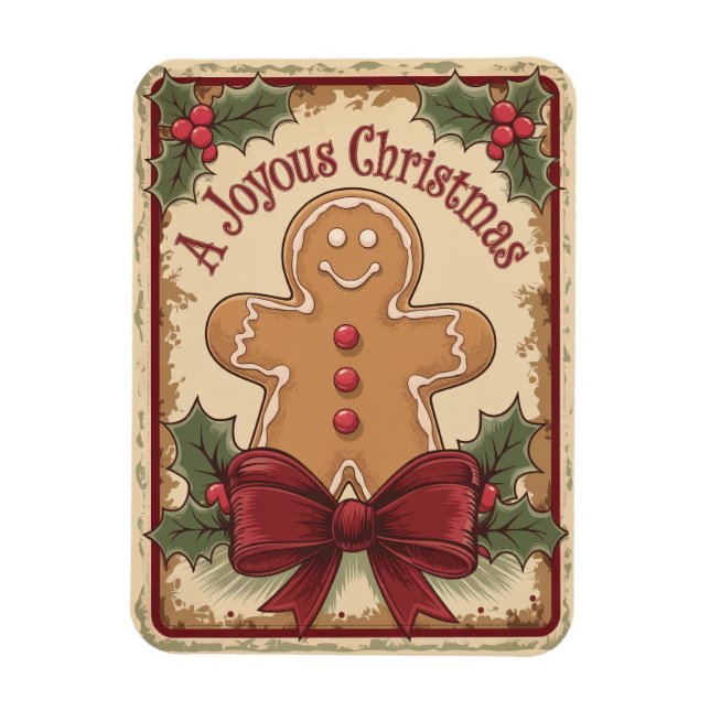 Gingerbread Vintag fröhlich Frohe Weihnachten Magnet (Vertikal)