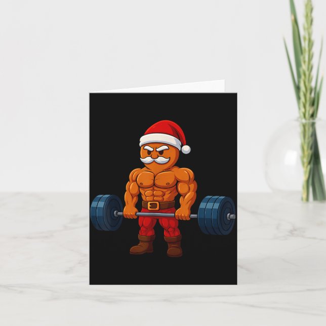 Gingerbread Weightlifting Fitness Gym Workout Chri Karte (Vorderseite)