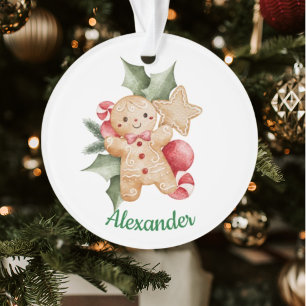 Gingerbread-Weihnachtsbaby-Junge-Foto-Name Ornament
