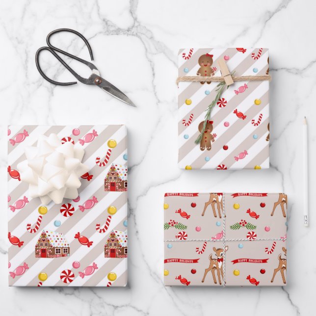 Gingerbread Weihnachtsgeschenke Wrapping Papers Geschenkpapier Set (Vorderseite)