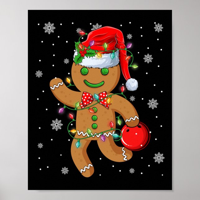 Gingerbread-Weihnachtsmannhut spielt Bowling-Weihn Poster (Vorne)