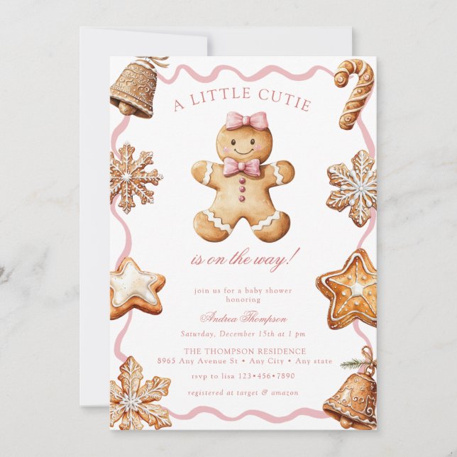 Gingerbread  | Winter Girl Baby Shower Einladung (Vorderseite)