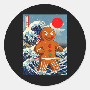 Gingerbread-zilla Vintage Japanische Kunst Lustig Runder Aufkleber