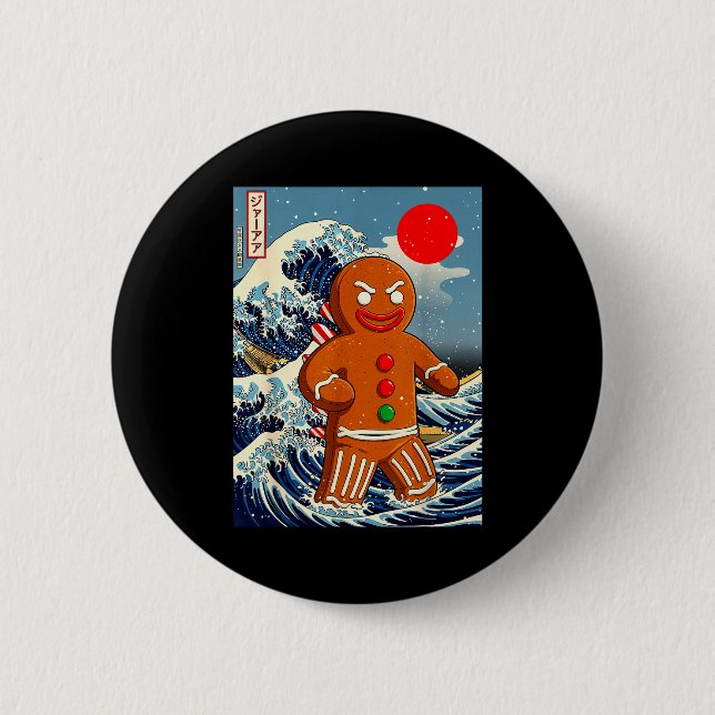Gingerbread-zilla Vintage Japanische Kunst Lustige Button (Vorderseite)