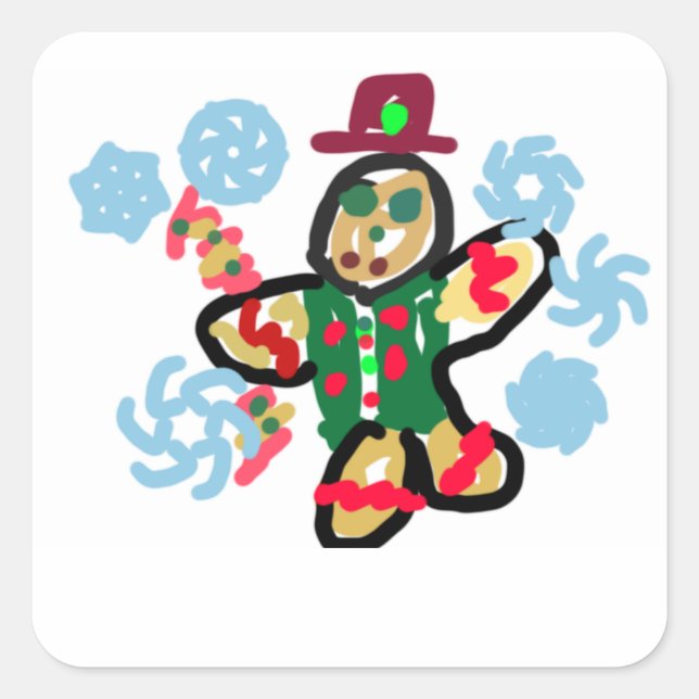 Gingerbreadmann-Tanz Quadratischer Aufkleber (Vorderseite)