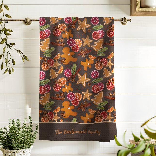 Gingerbrei Citrus Gewürzweihnachtsname Familiennam Geschirrtuch (Von Creator hochgeladen)