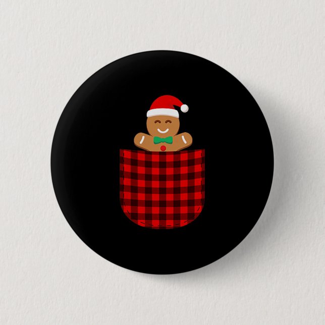 Gingerbrei Cookie Buffalo Red Kariert Cket Christm Button (Vorderseite)