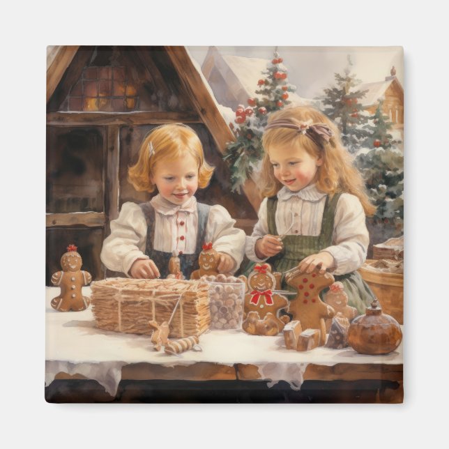 Gingerbrei Cookies Country Kitchen Girls Magnet (Vorne)