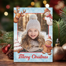 Gingerbrei Cookies Foto Frame Blue Background Feiertagskarte