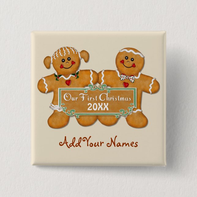 Gingerbrei Couple First Christmas Button (Vorderseite)