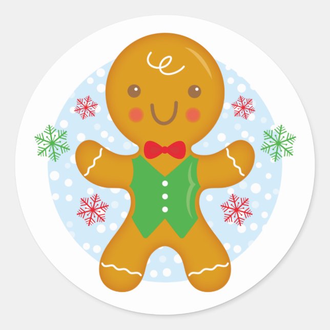 Gingerbrei Man Christmas Holiday Round Sticker (Vorderseite)