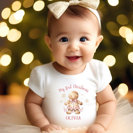 Gingerbrei Man Girl Pink Name Erster Weihnachtsanf Baby T-shirt