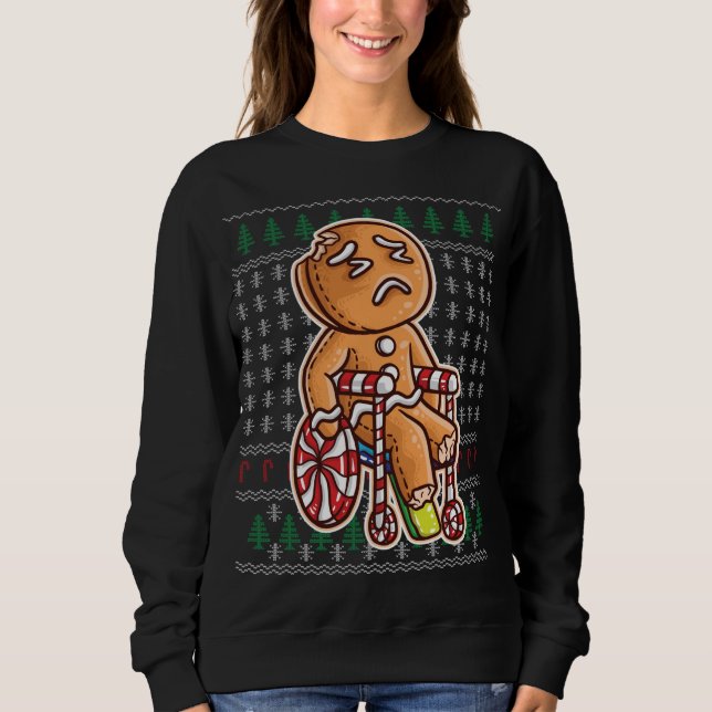 Gingerbrei Mann im Rollstuhl gebrochen Leg Joke Co Sweatshirt (Vorderseite)