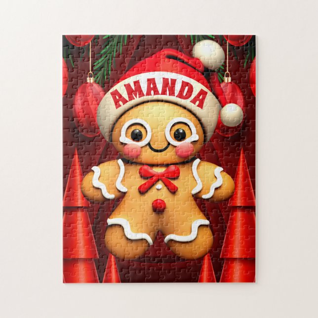Gingerbrei Mann Weihnachten Personalisierte Kinder Puzzle (Vertikal)