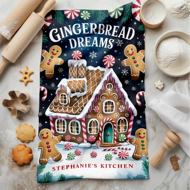 Gingerbrett Dreams Personalisiert Weihnachten Geschirrtuch (Von Creator hochgeladen)