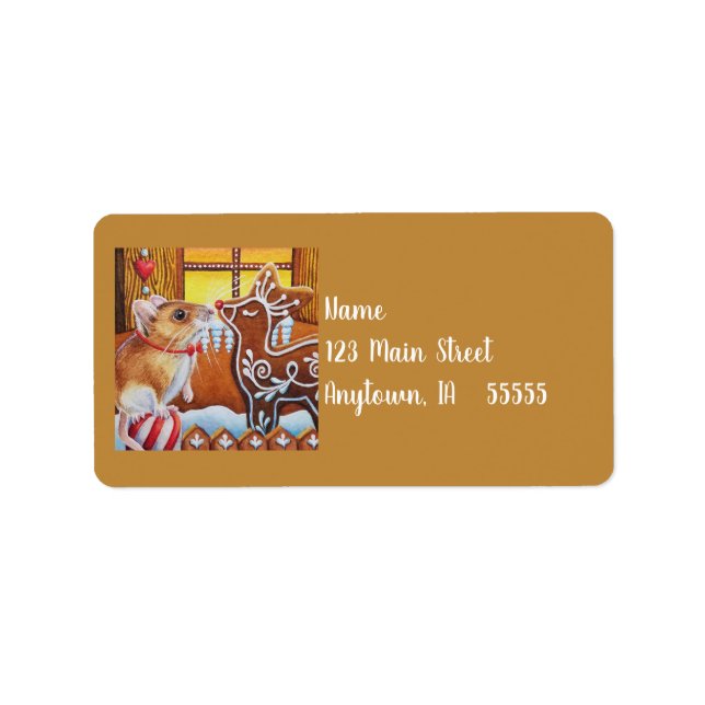 Gingerbrett House Mouse & Rentier Wasserfarbe Kuns Adressaufkleber (Vorne)