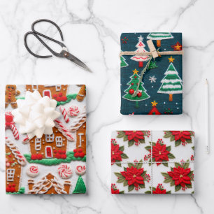 Gingerbrett House Needlework Weihnachtsfeiertage Geschenkpapier Set