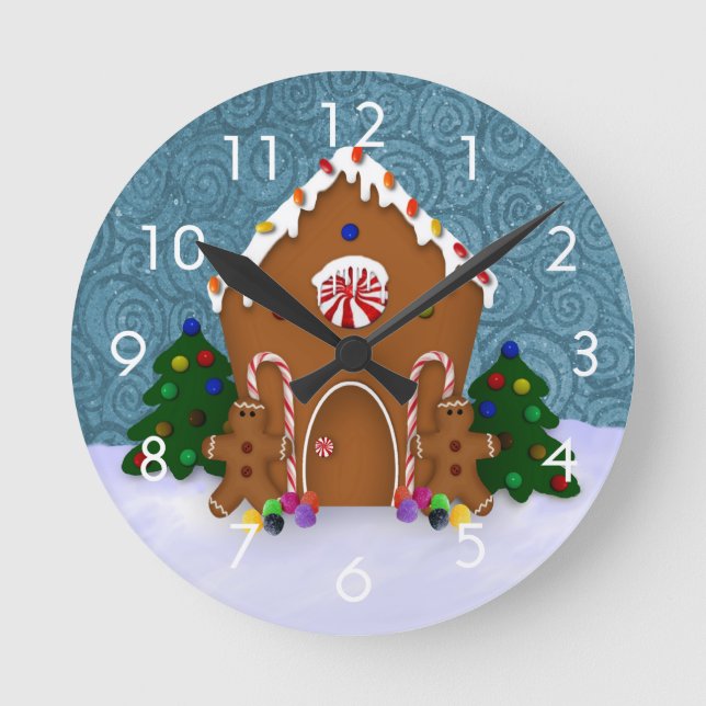 Gingerbrett House Wall Clock Runde Wanduhr (Vorderseite)