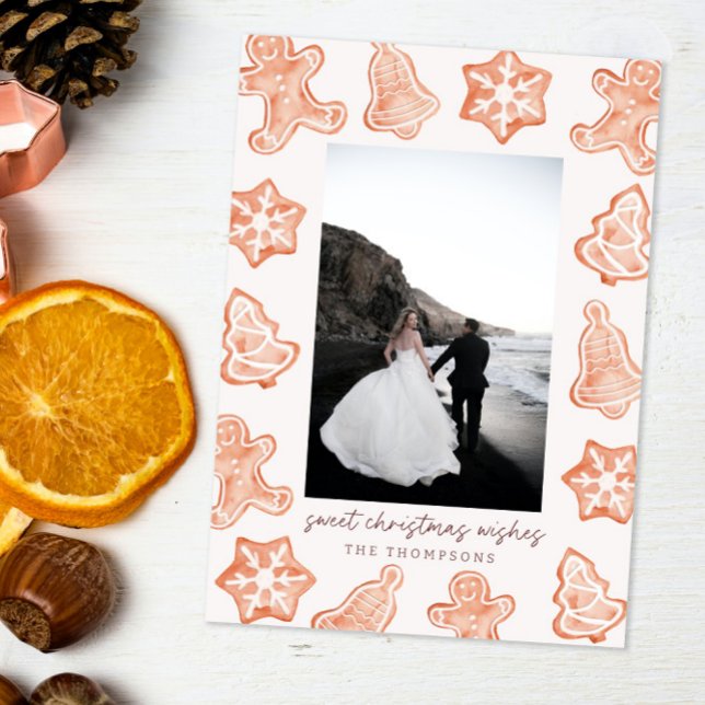 Gingerbrett Wasserfarbe Moderne Weihnachtsfotokart Einladung (Von Creator hochgeladen)