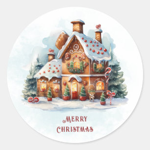 Gingerbrett Weihnachtsaufkleber im Haus Runder Aufkleber