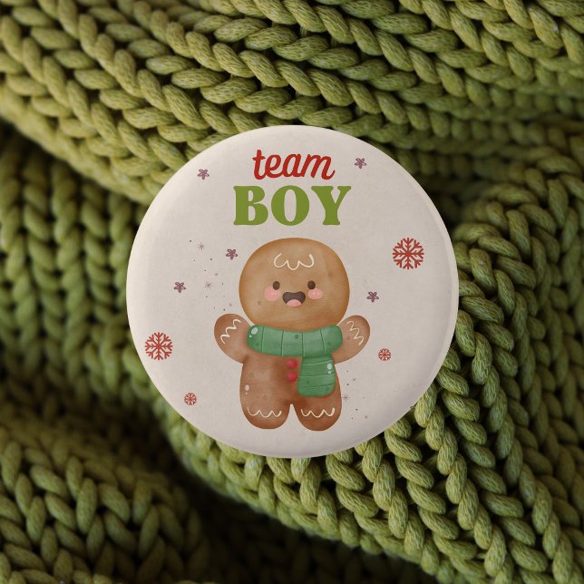 Gingerbrett Weihnachtsgeschlechtsbericht Team Boy  Button (Team boy - Christmas gender reveal voting button pin)